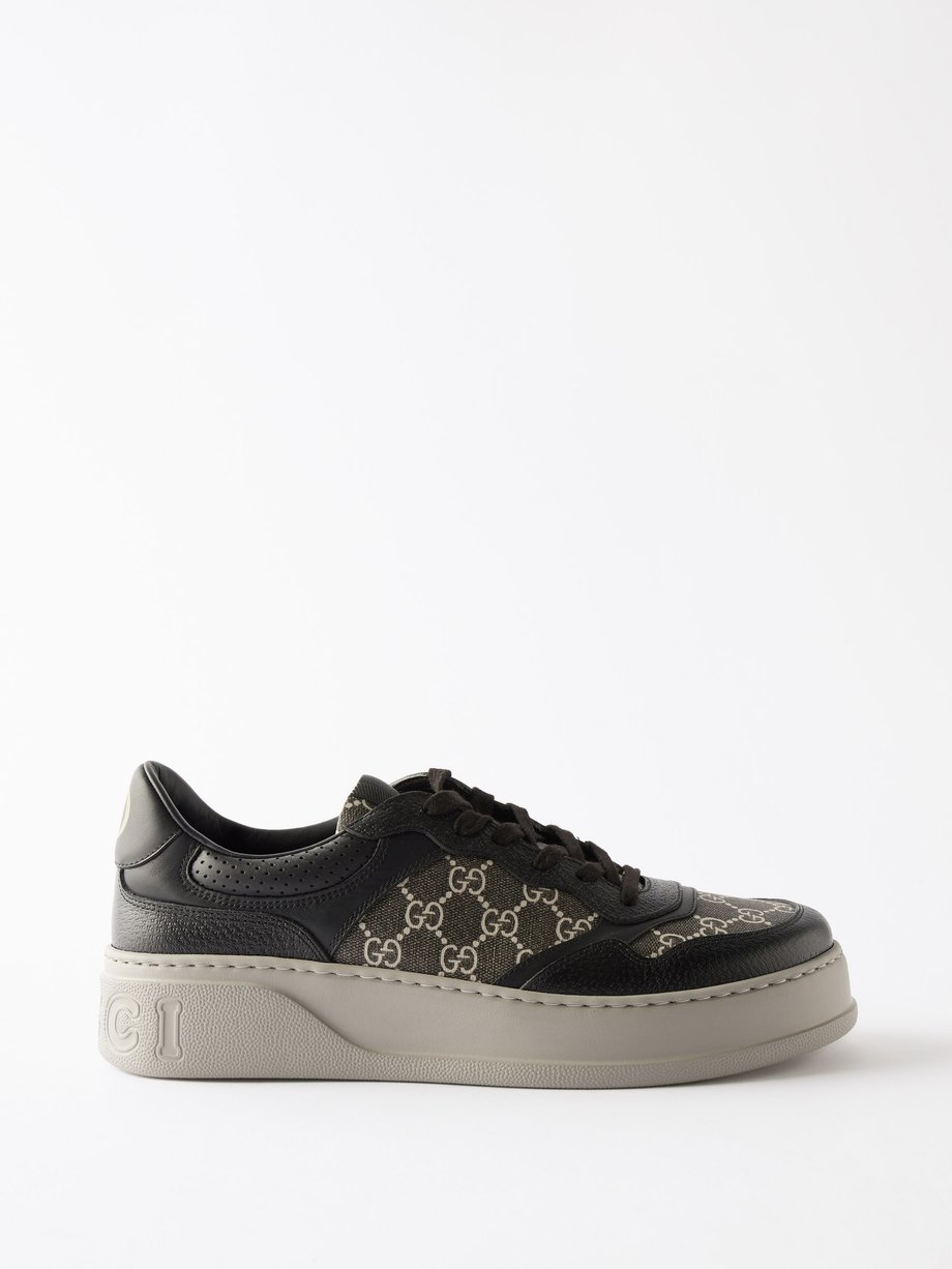Black GG Supreme canvas and leather trainers, Gucci