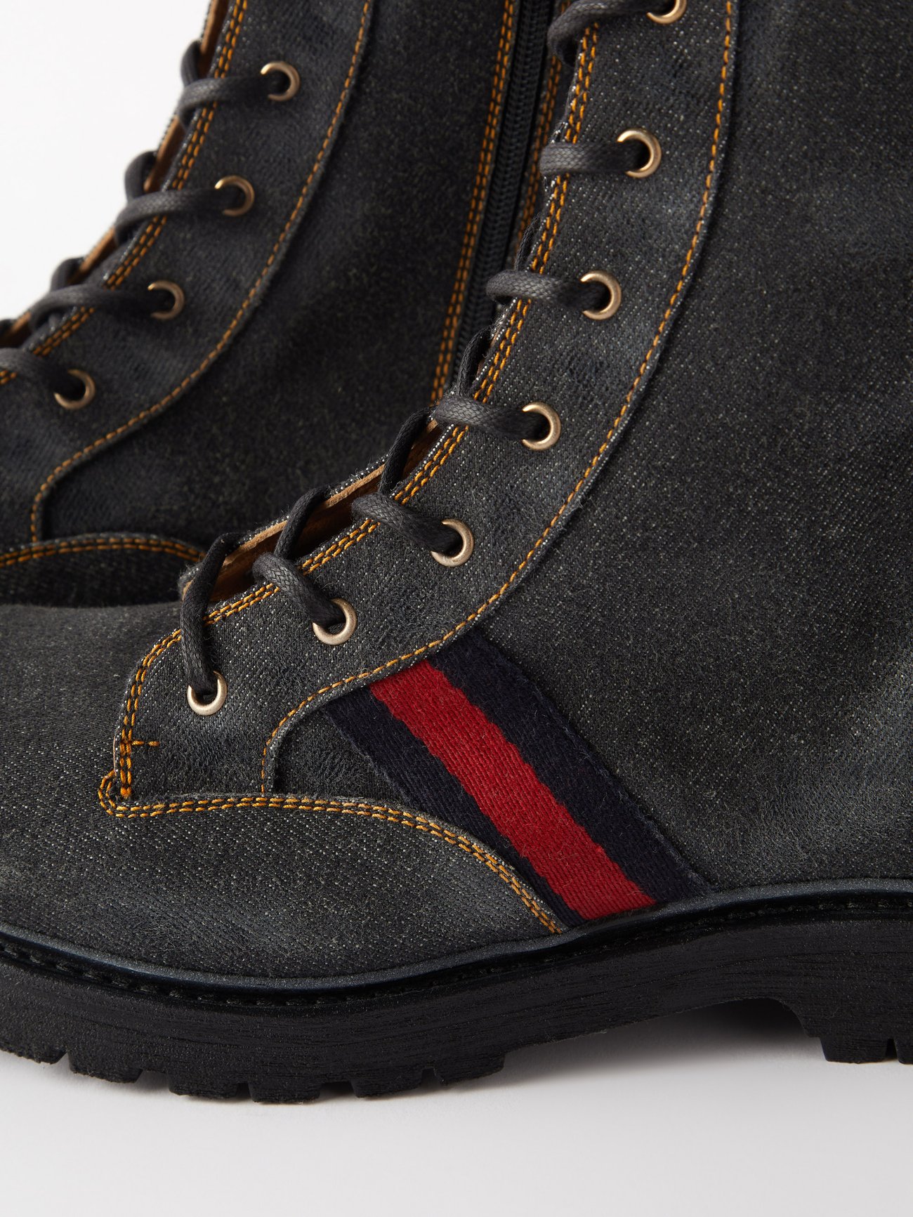 Grey Web-stripe denim boots, Gucci