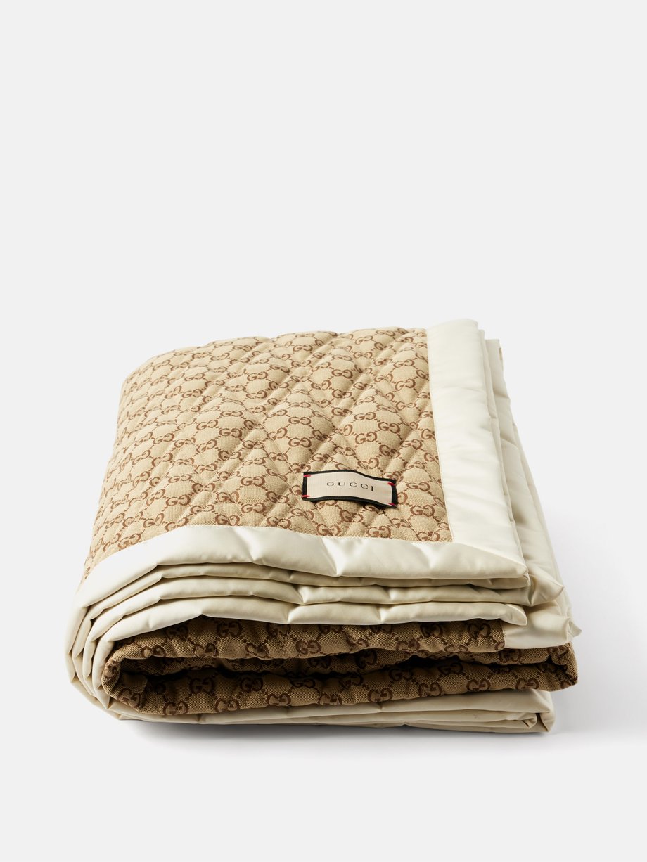 Beige GG Supreme jacquard cotton blend throw Gucci MATCHES UK