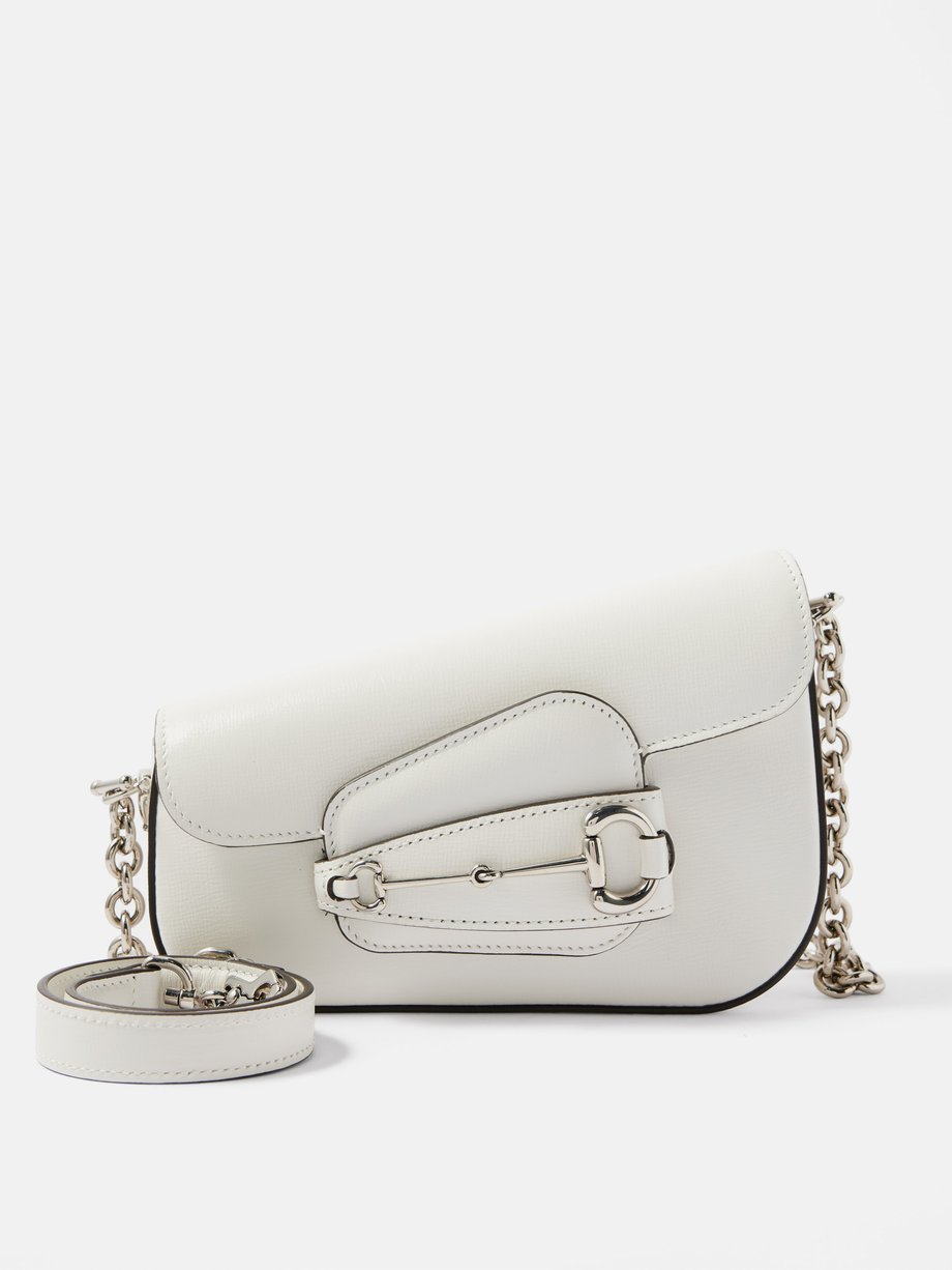 White 1955 Horsebit leather shoulder bag | Gucci | MATCHES UK