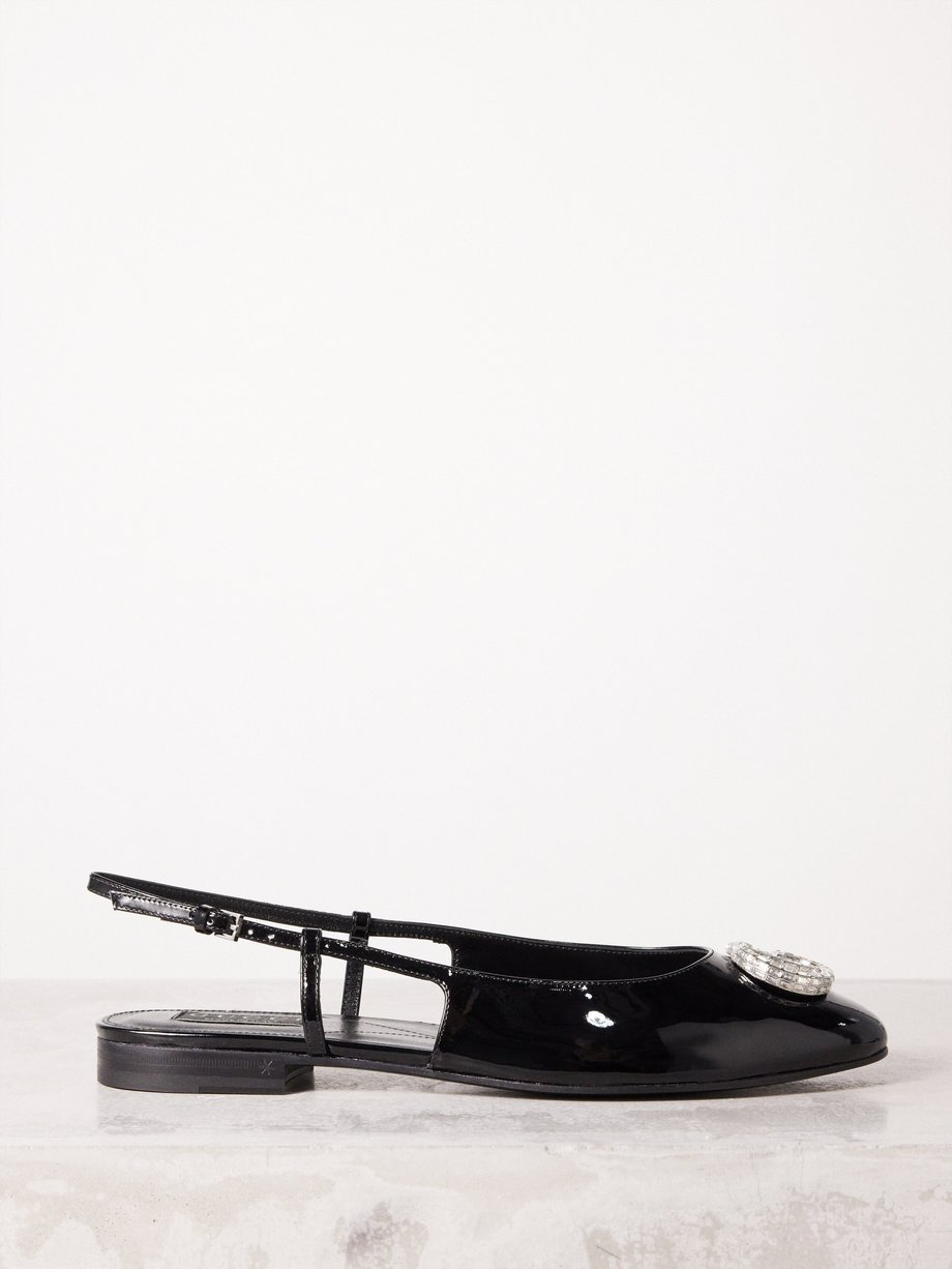 Black Harlow crystal-GG patent-leather ballet flats | Gucci | MATCHES UK