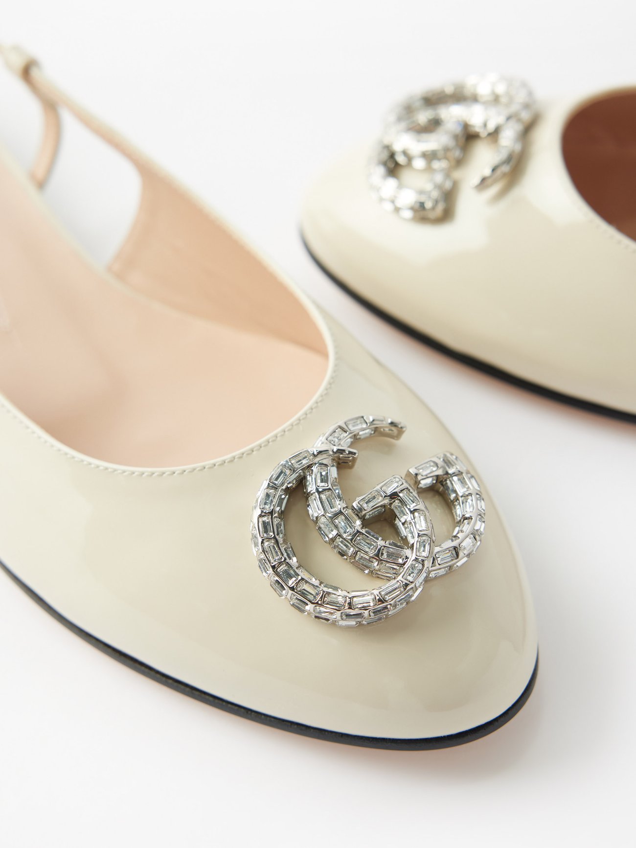 GG crystal-embellished slingback leather flats