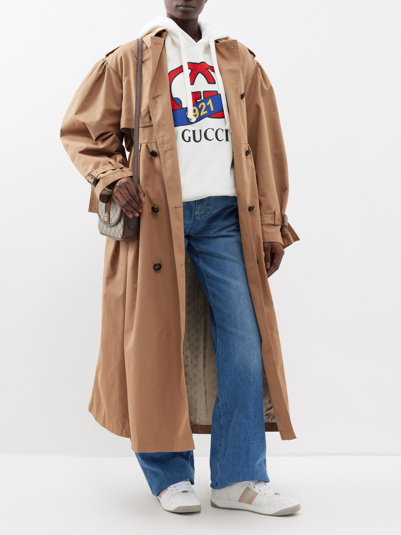Gucci Beige & Brown GG Coated Canvas Trench Coat Gucci