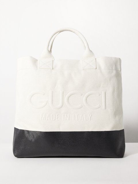 White Logo embossed canvas tote bag Gucci MATCHES UK