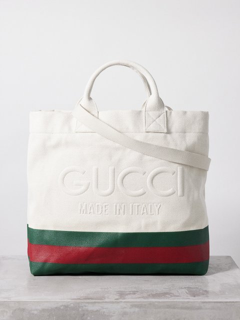 White Logo embossed canvas tote bag Gucci MATCHES UK