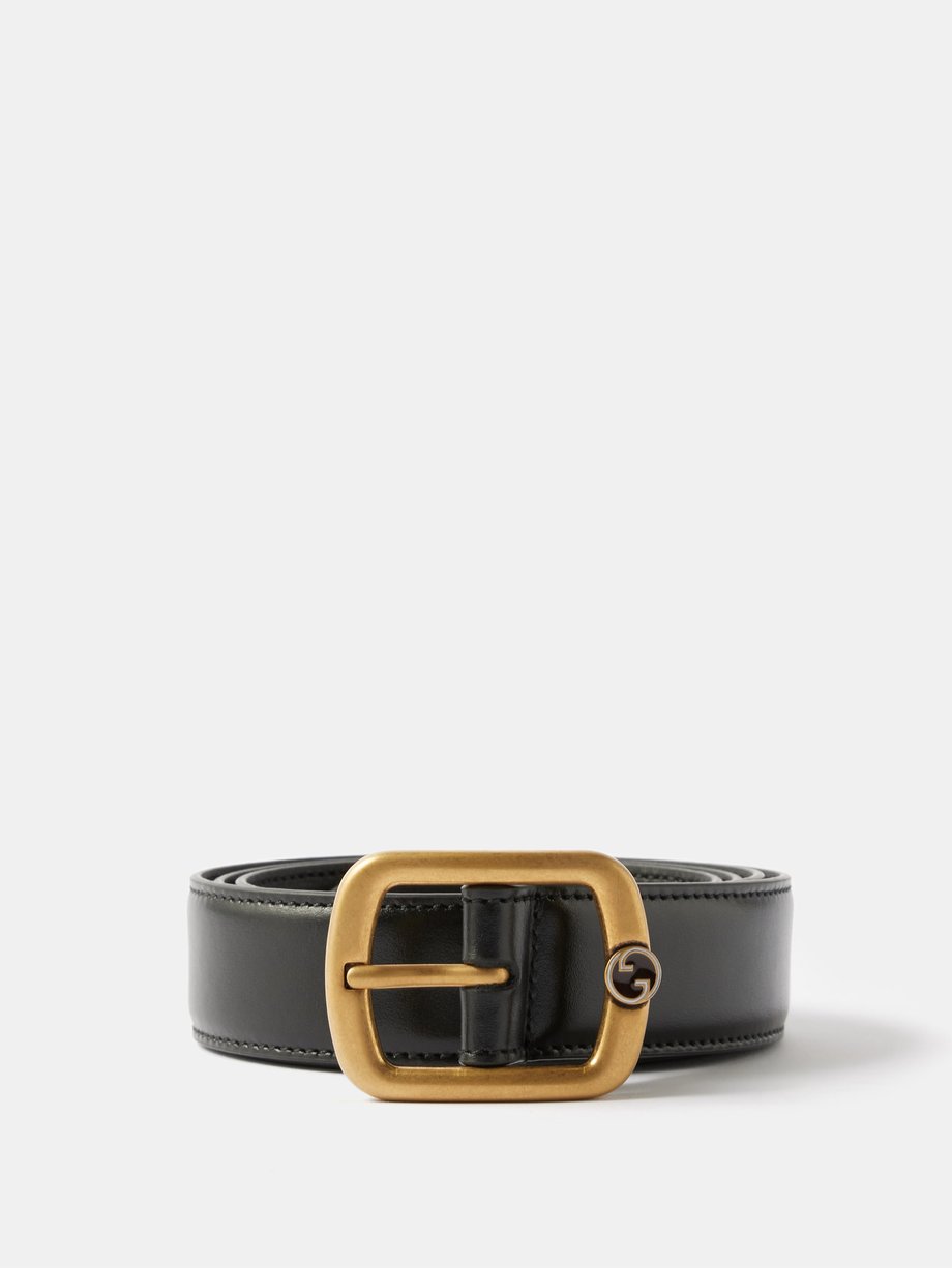 Black Interlocking G leather belt | Gucci | MATCHES UK