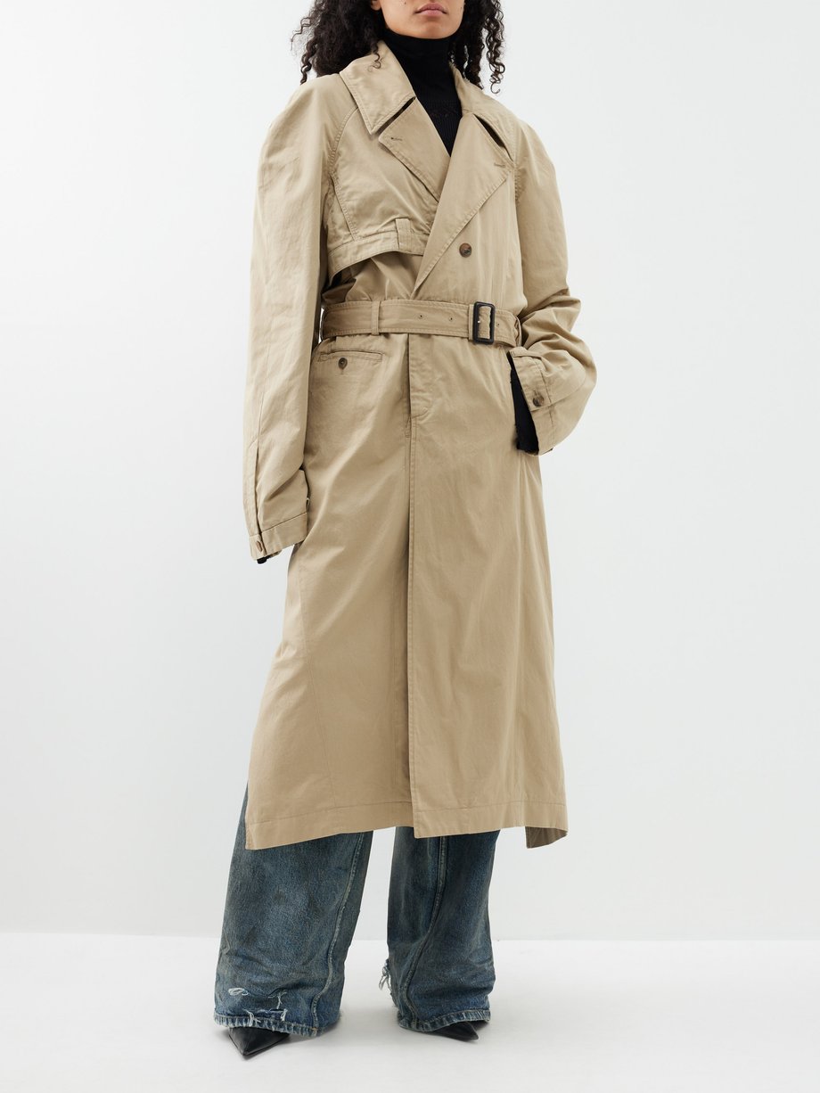 Beige Asymmetric-hem cotton-twill trench coat | Balenciaga