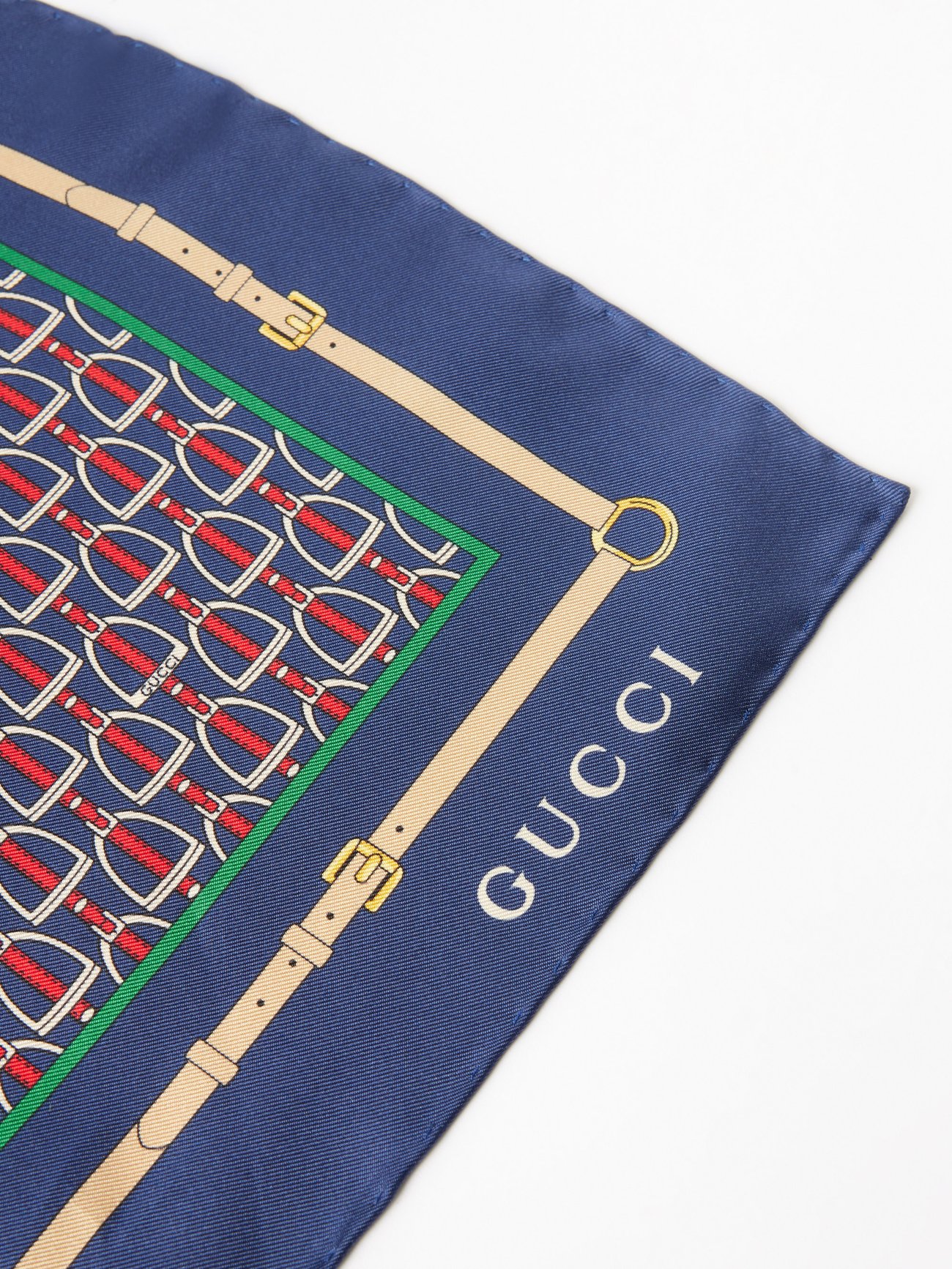 Navy Heritage-jacquard silk-twill scarf, Gucci