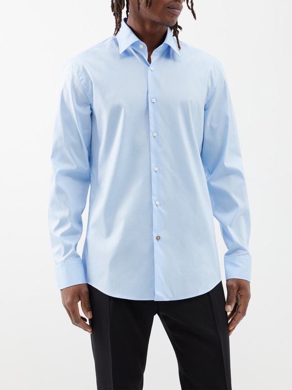 Blue Hank Kent cotton-poplin shirt | BOSS | MATCHES UK