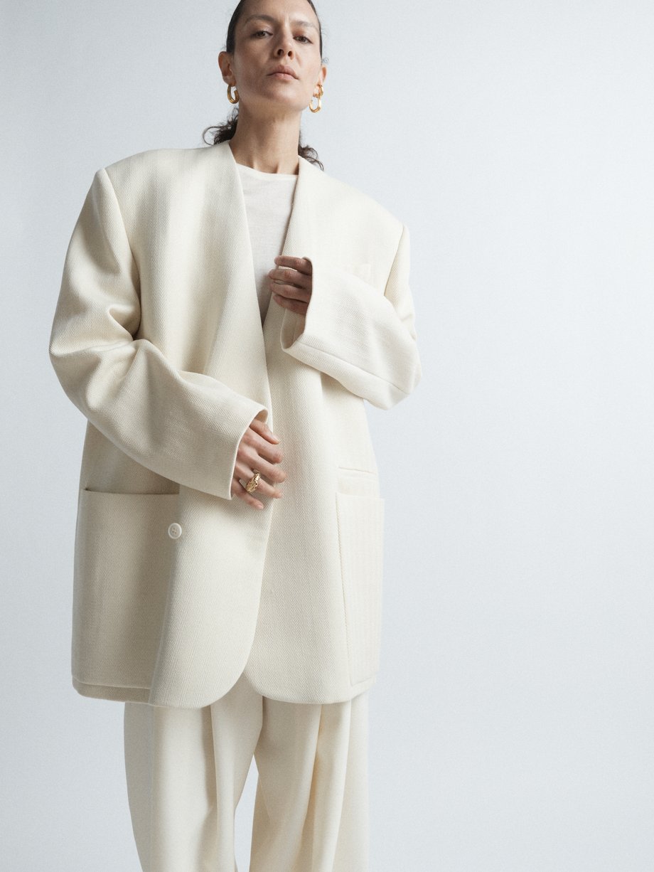 Raey Giant wool herringbone collarless coat