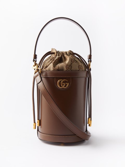 Brown Ophidia mini GG Supreme and leather bucket bag Gucci