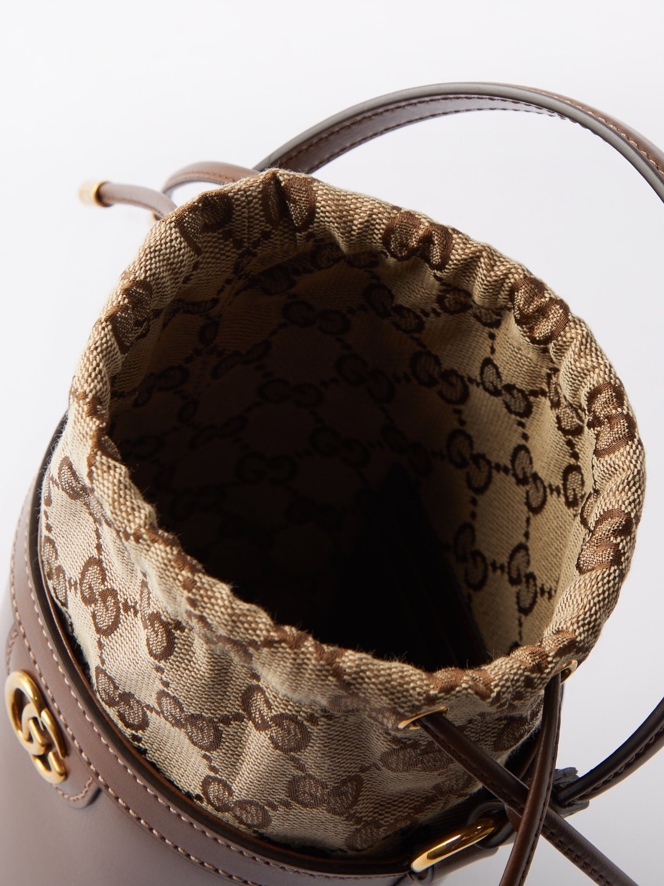 Brown Ophidia mini GG Supreme and leather bucket bag Gucci