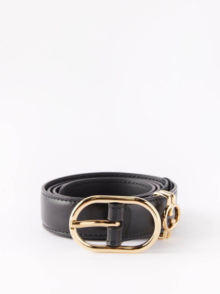 Black Interlocking G-loop leather belt | Gucci | MATCHES UK