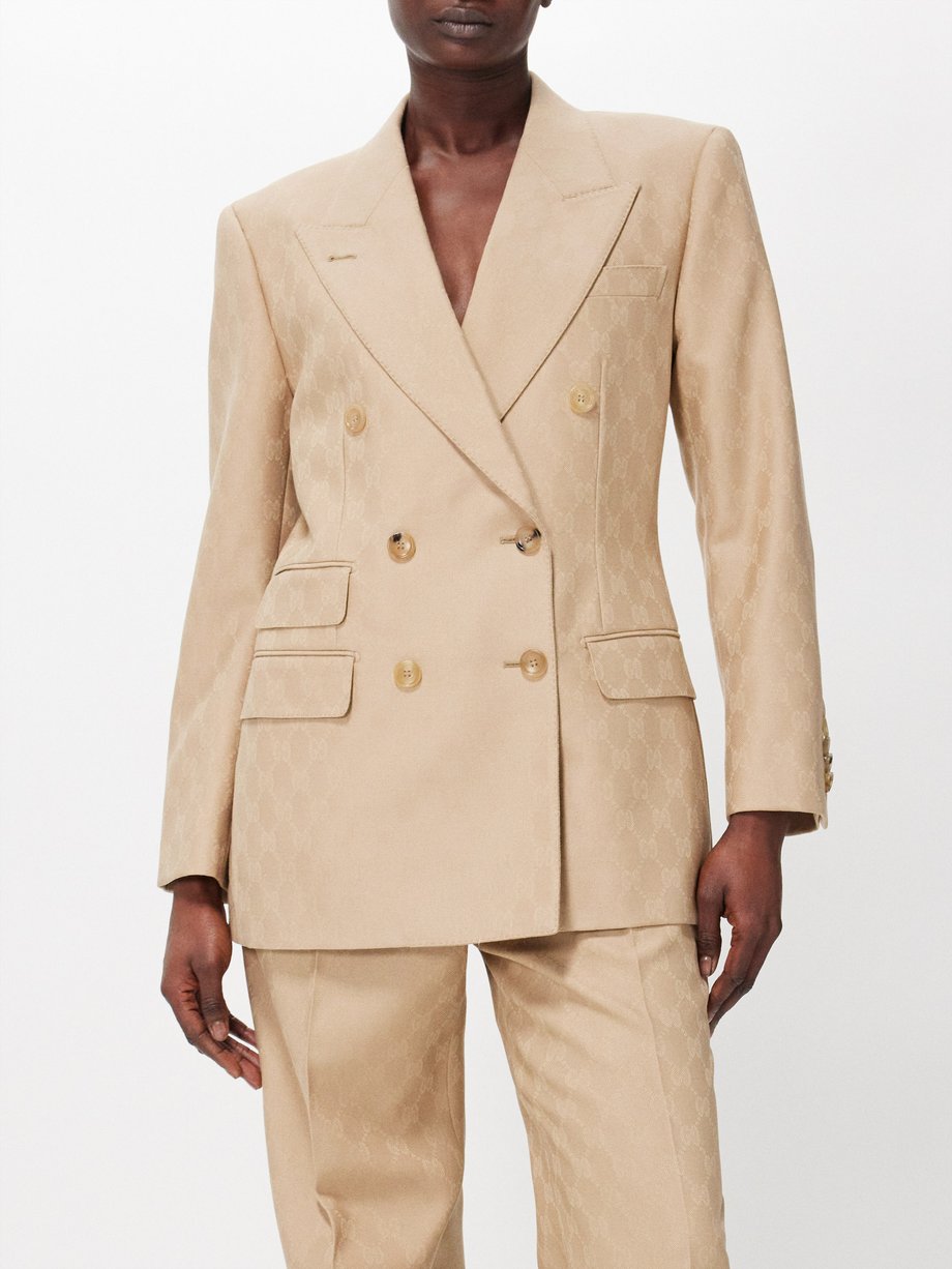 Double-breasted wool gabardine blazer in beige - Saint Laurent