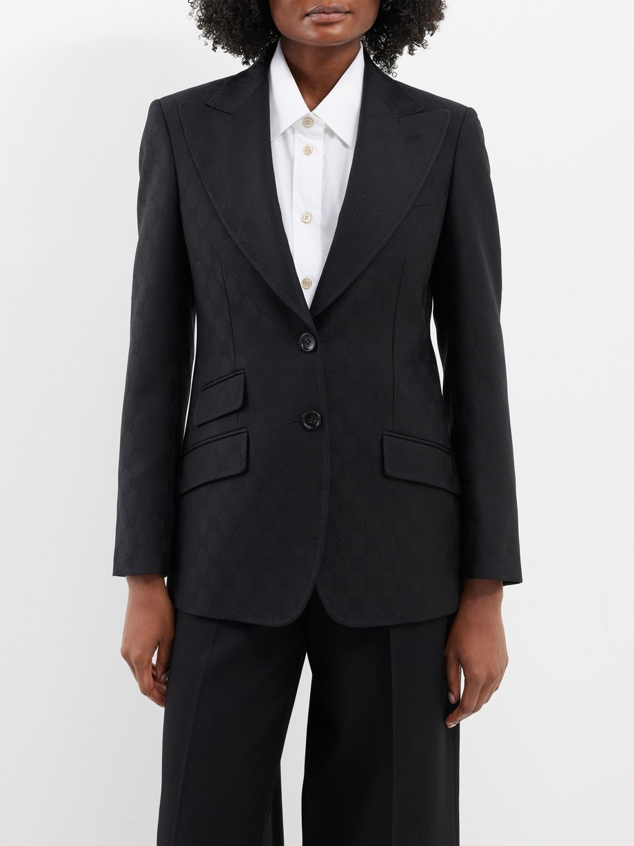 Black GG-jacquard wool-twill suit jacket | Gucci | MATCHES UK