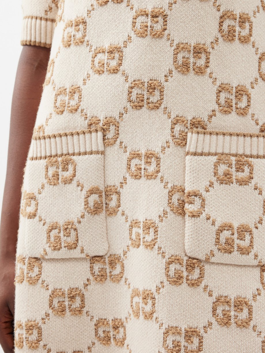 White GG-jacquard wool dress, Gucci