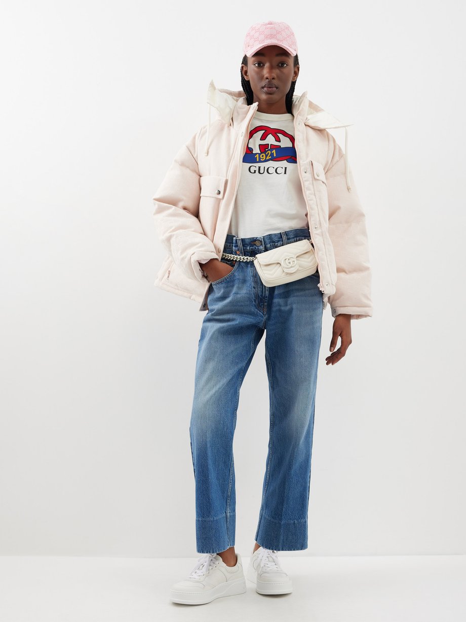 Pink GG Supreme canvas hooded down coat | Gucci | MATCHES UK
