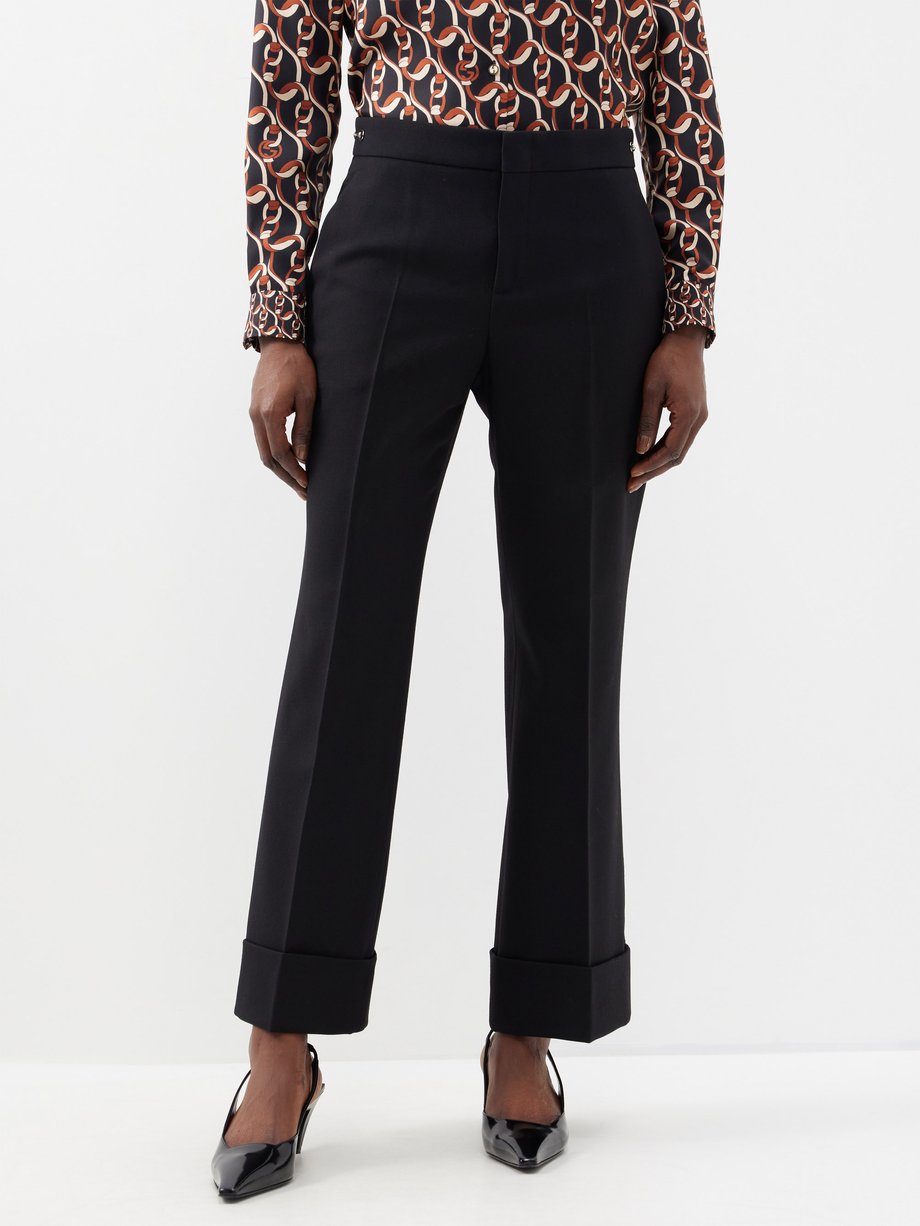 Black Slim Horsebit wool cropped trousers | Gucci | MATCHESFASHION UK