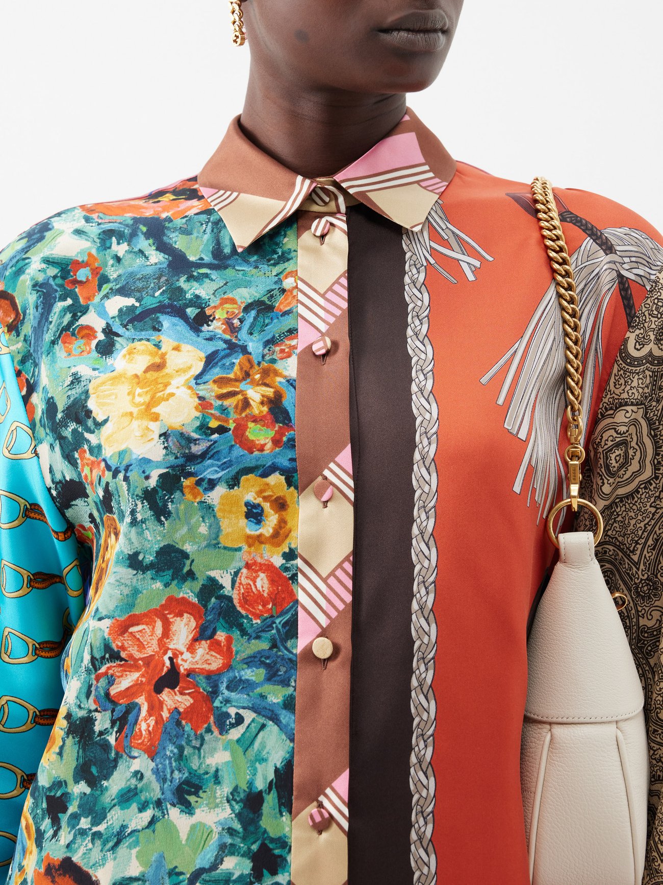 Heritage patchwork-print silk shirt