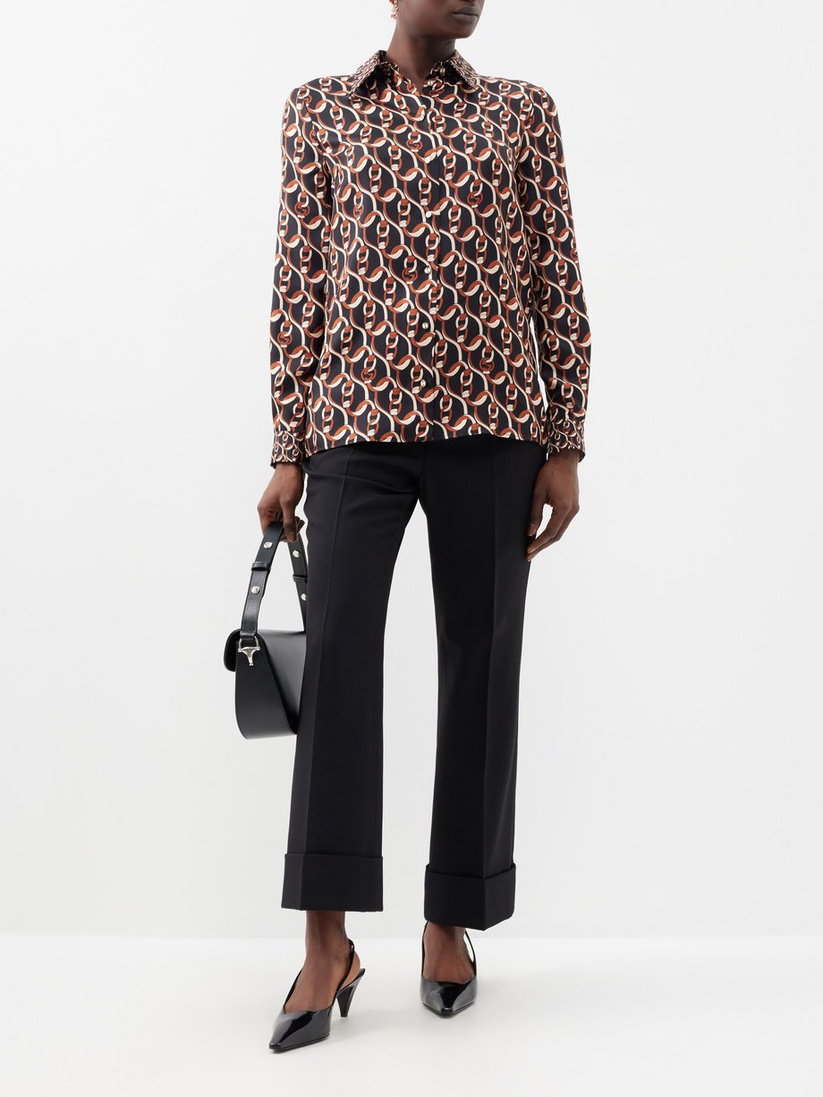 Black Interlocking G chain-print silk shirt | Gucci | MATCHES UK