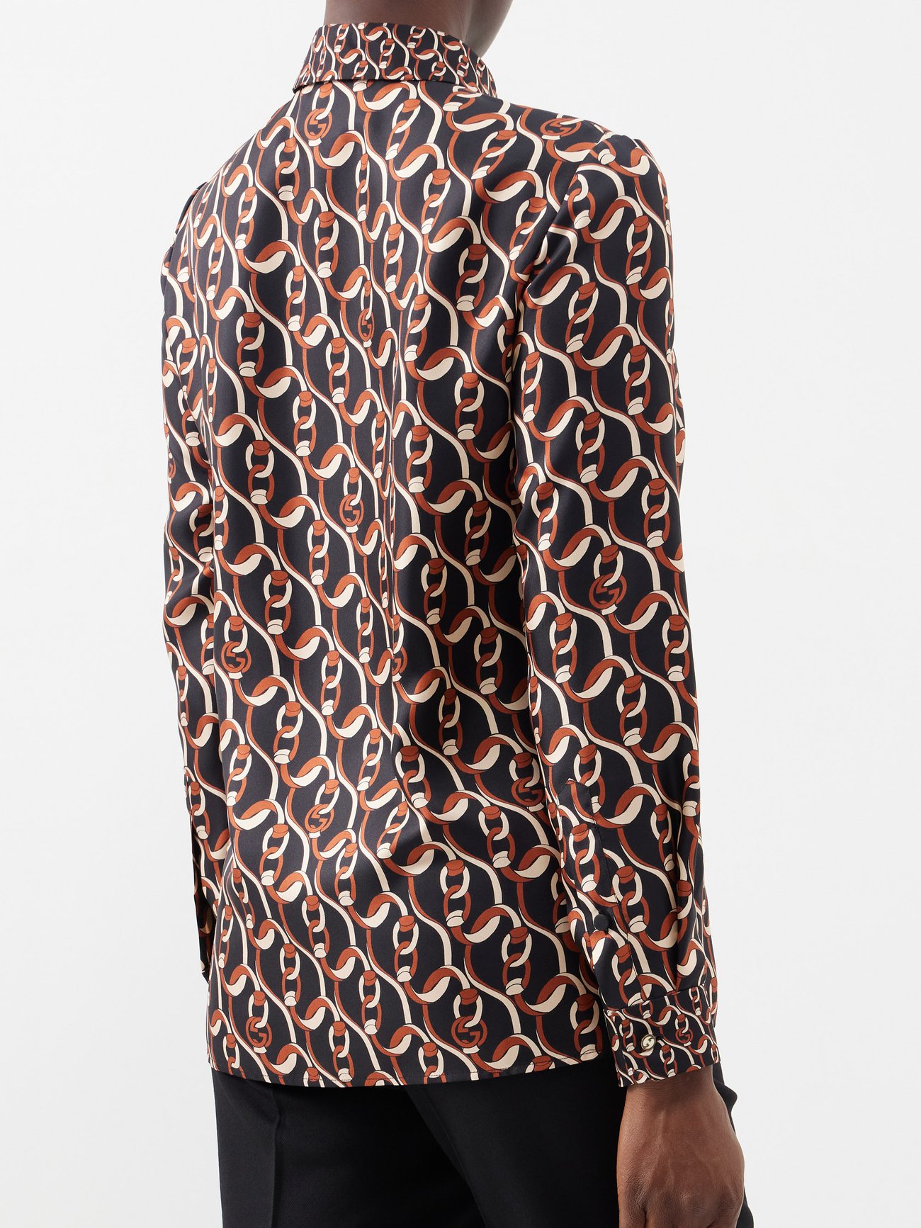 Black Interlocking G chain-print silk shirt | Gucci | MATCHES UK