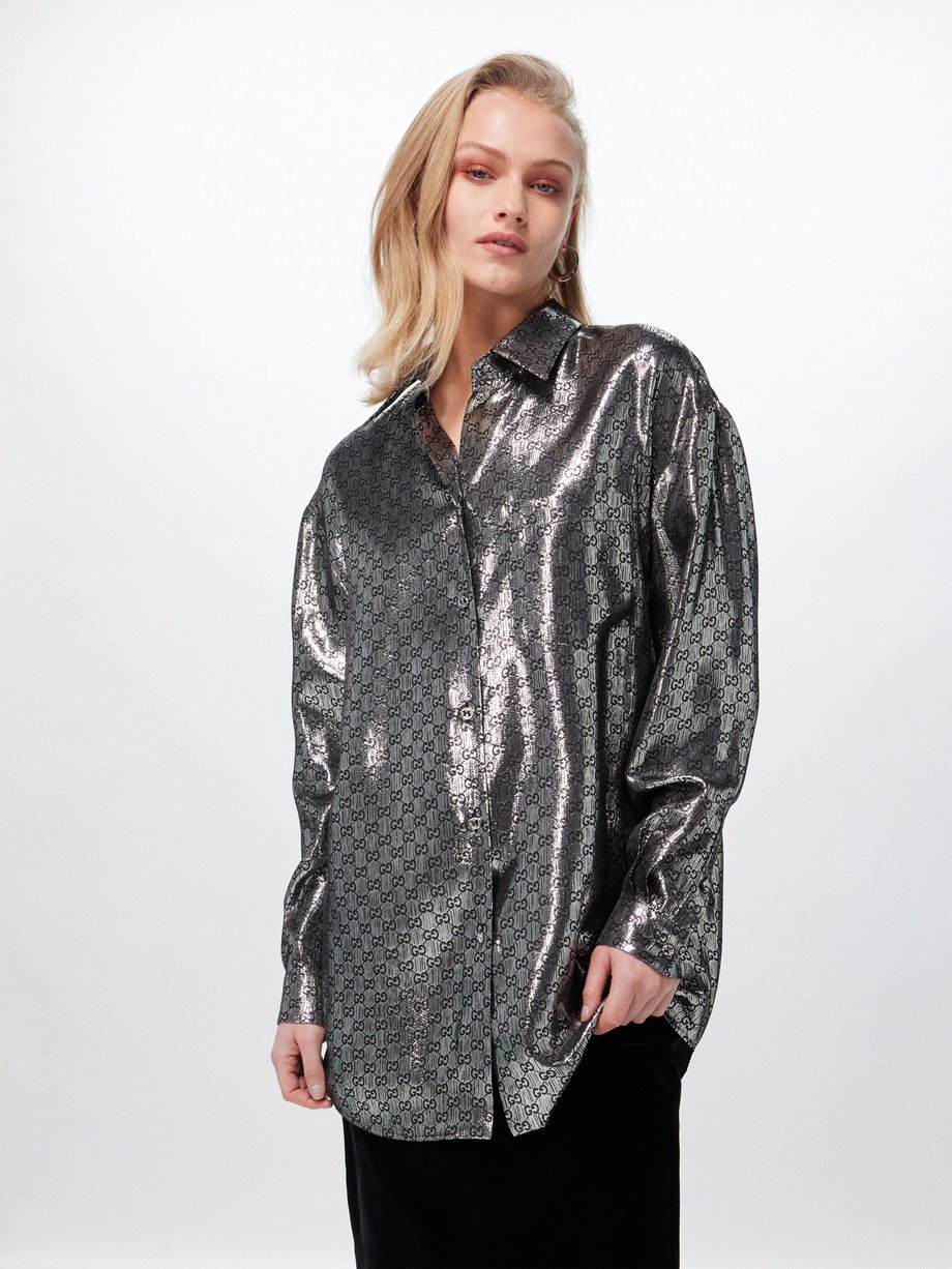 Silver GG silk-blend lamé shirt | Gucci | MATCHES UK