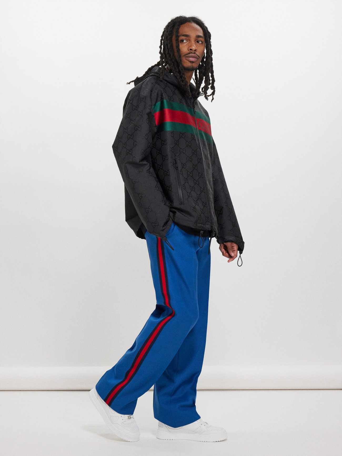 Gucci Logo Stripe Retro Blue Nylon Track Pants