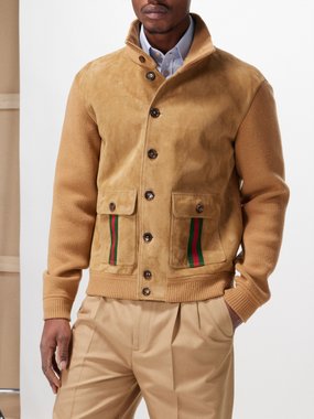Gucci Suede-panel knitted wool bomber jacket