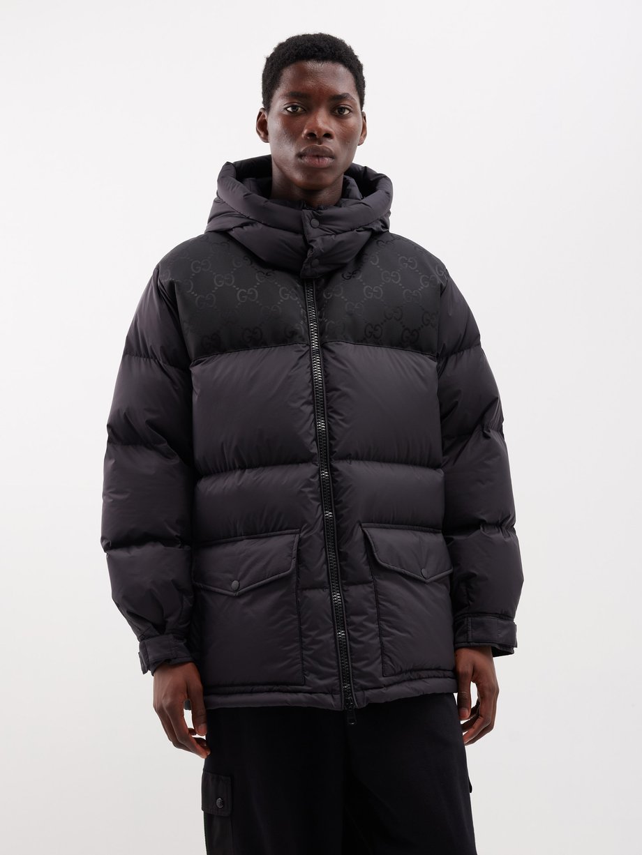 Black GG-jacquard quilted-down hooded coat | Gucci | MATCHES UK