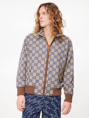 Gucci GG-canvas leather-trim cotton-blend jacket
