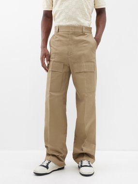 GUCCI Straight-Leg Logo-Embossed Leather Trousers for Men