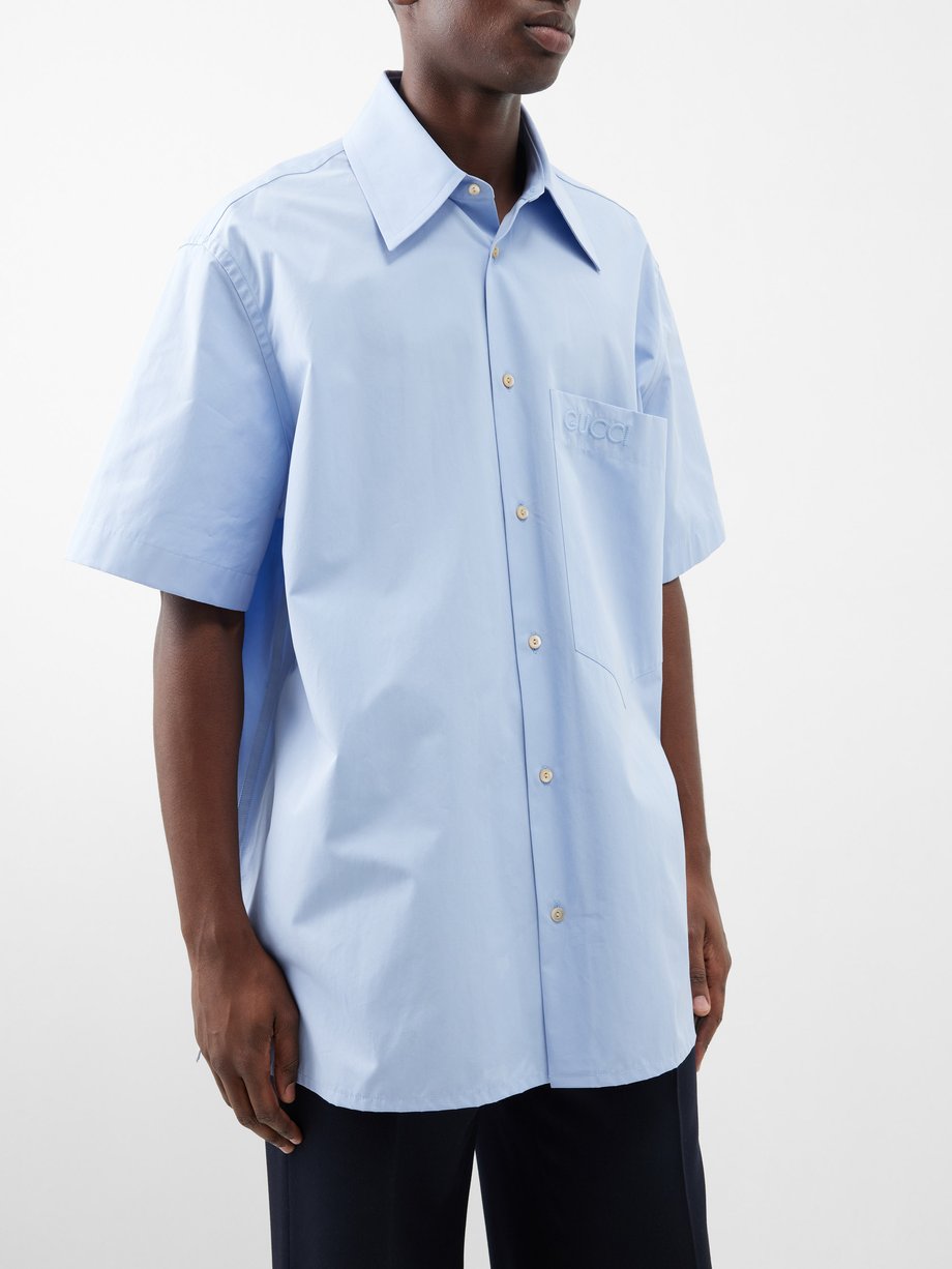 Blue Oversized short-sleeve cotton shirt | Gucci | MATCHES UK