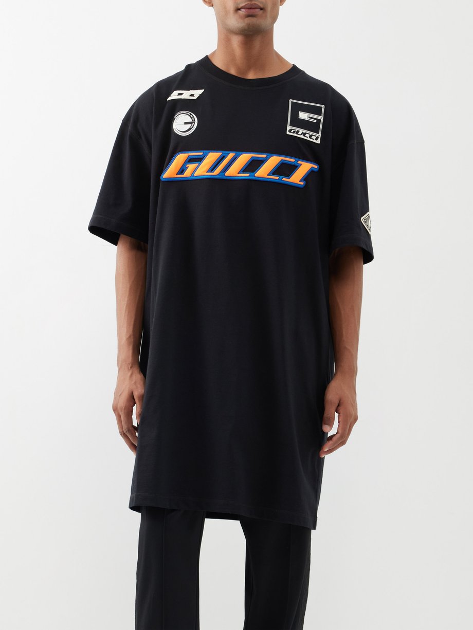 Black Oversized logo-print cotton-jersey T-shirt, Gucci