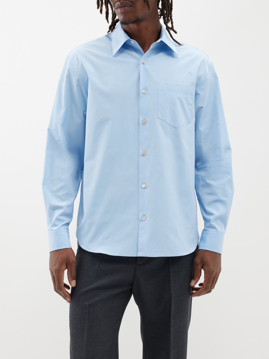 Blue Over boxy logo-embroidery cotton-poplin shirt | Gucci | MATCHES UK