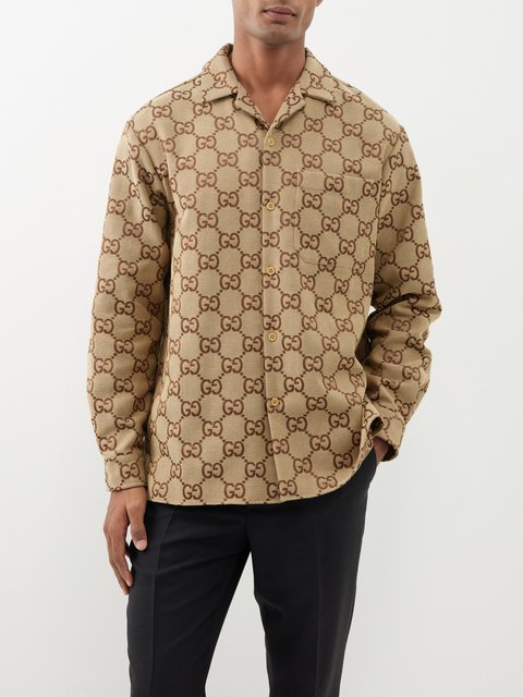 Beige GG Supreme-print silk shirt, Gucci