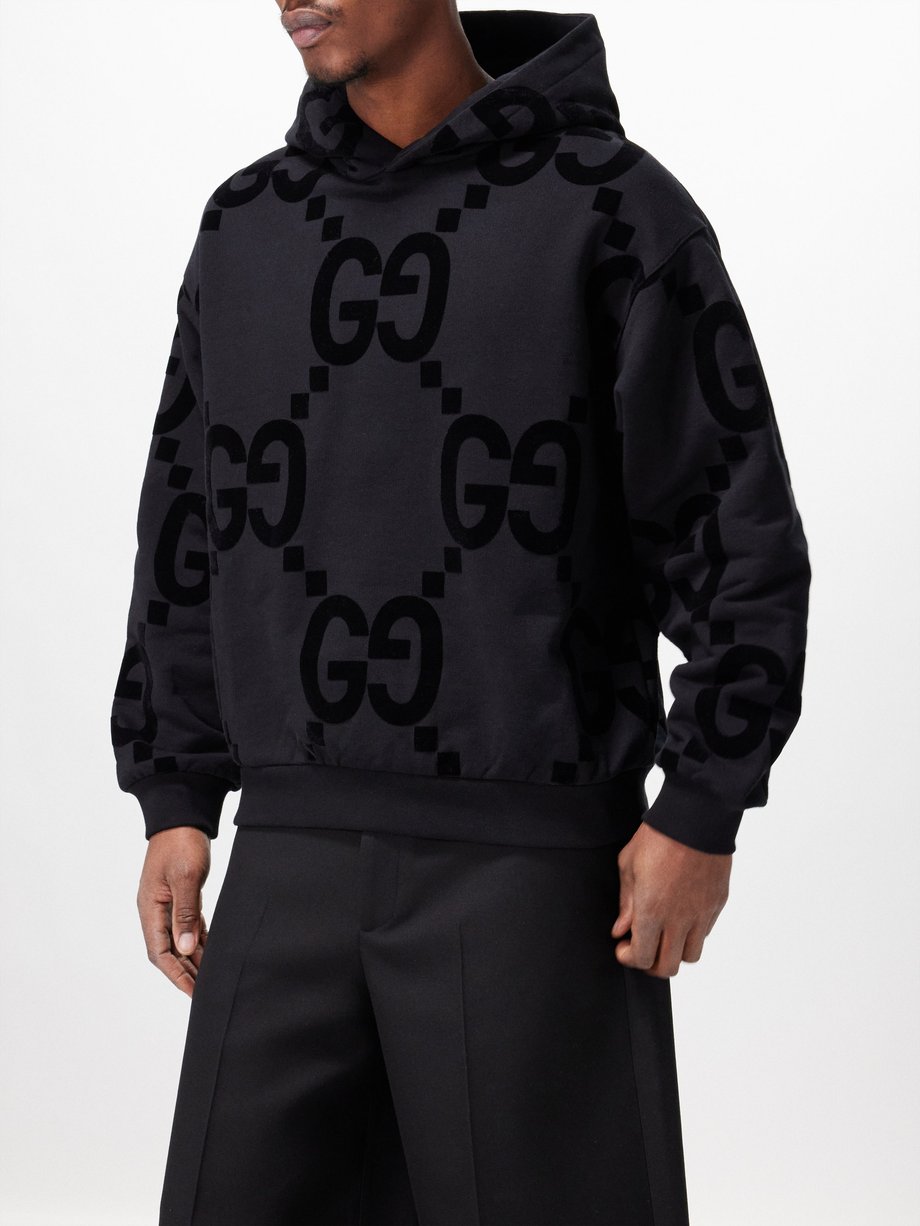 Black Flocked-GG cotton hoodie | Gucci | MATCHESFASHION UK