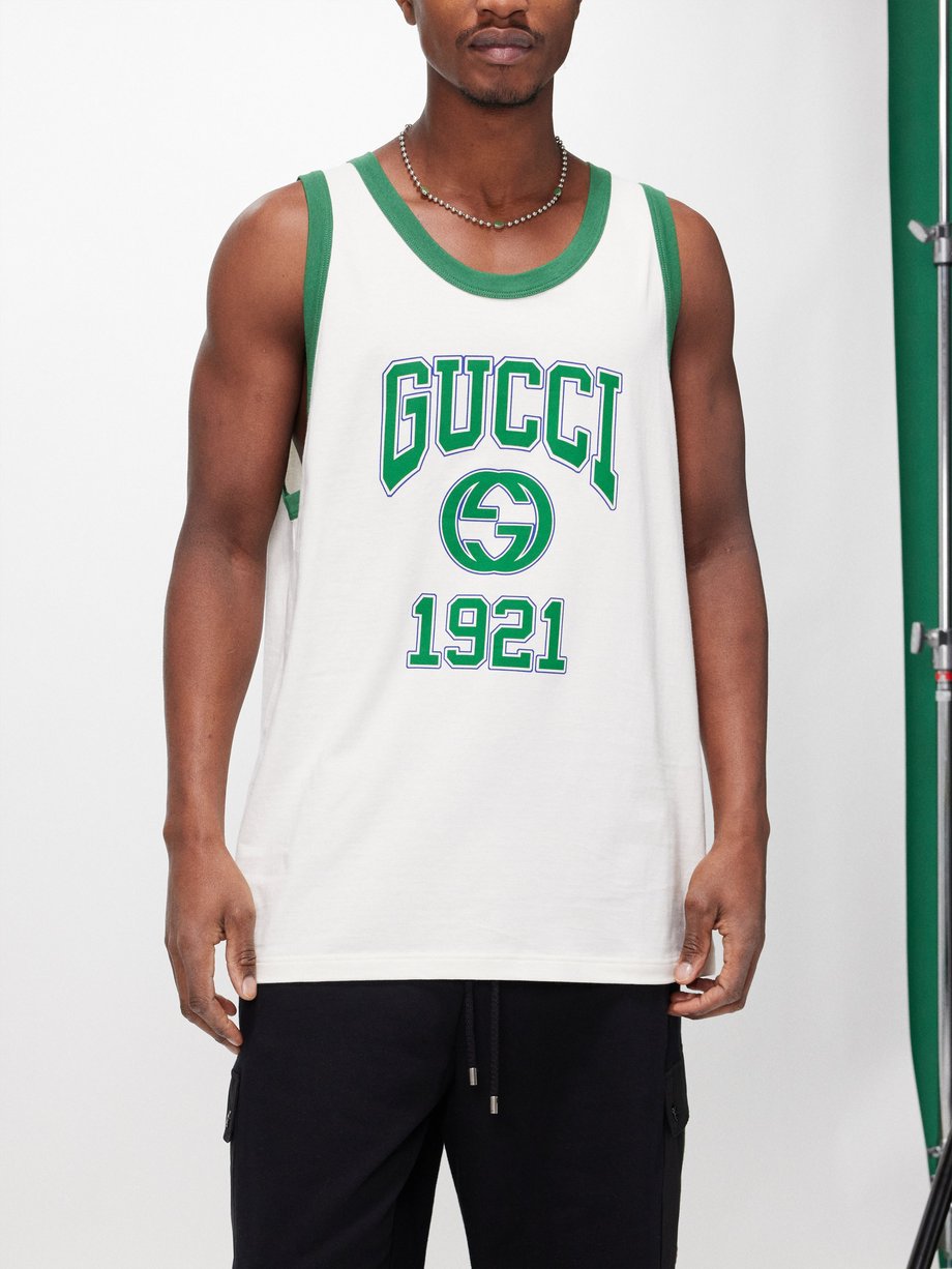 White Logo-print cotton tank top, Gucci