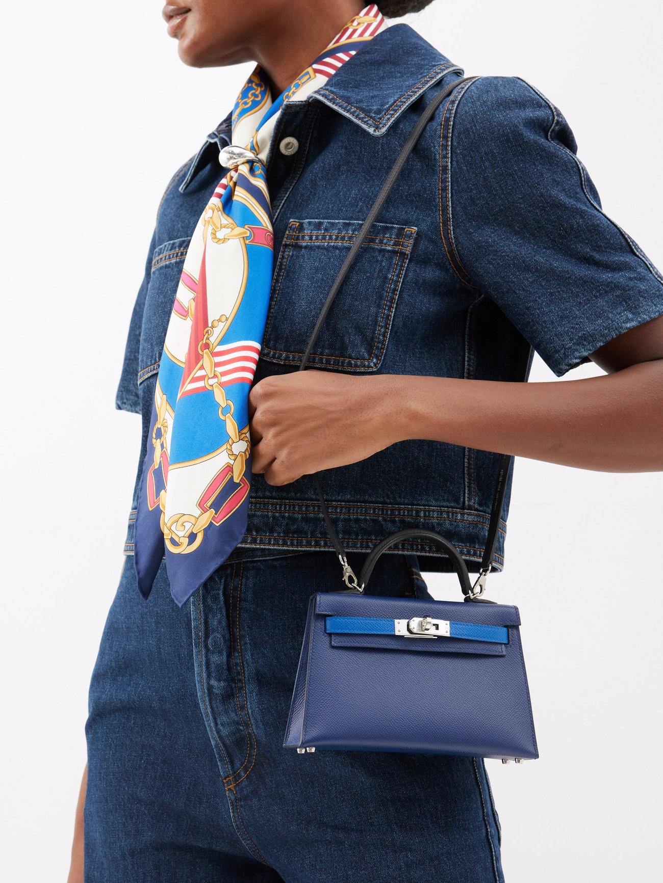 Blue Hermès Kelly II 20cm handbag, MATCHES x Sellier