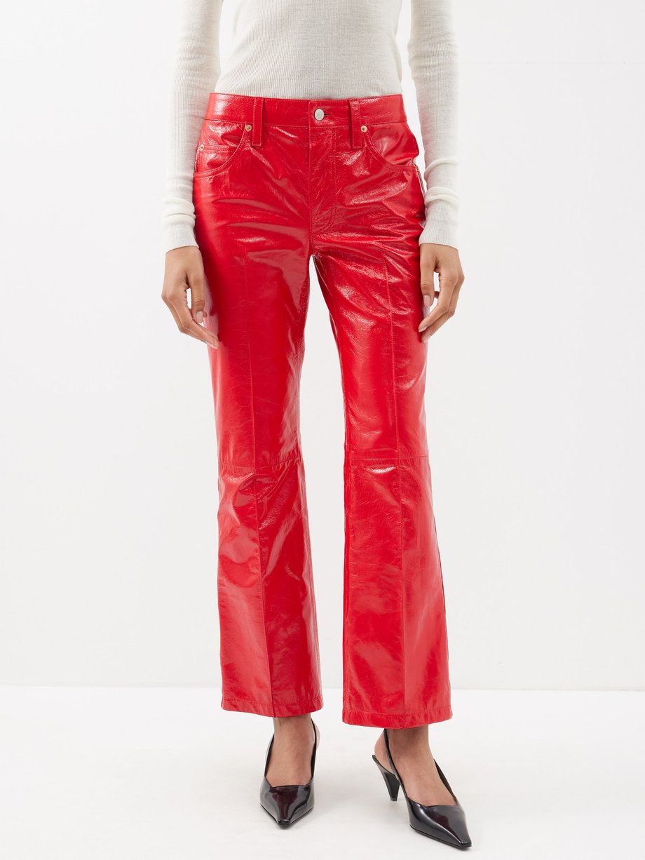 Red Flared leather trousers, Gucci