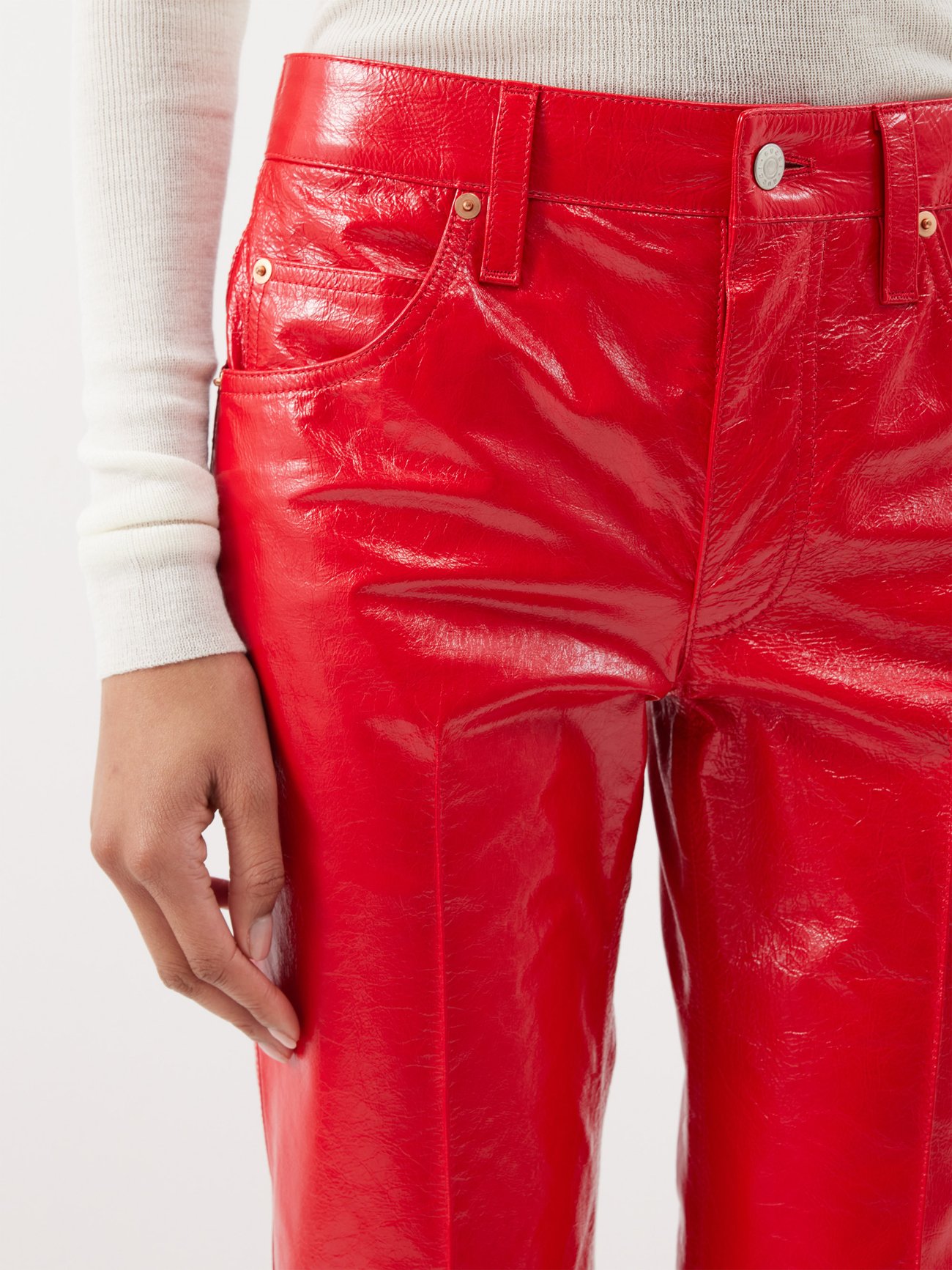 Gucci Women's Designer Red Leather Pants