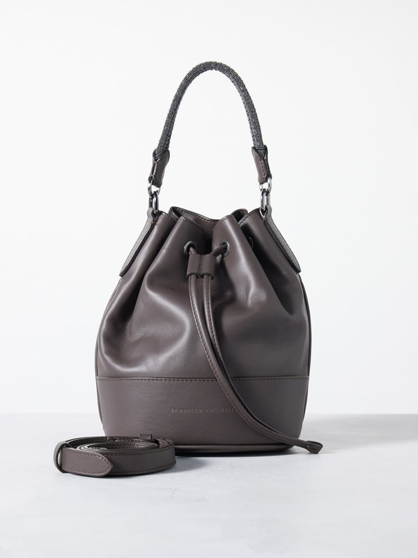 Brunello Cucinelli Embellished-handle leather bucket bag