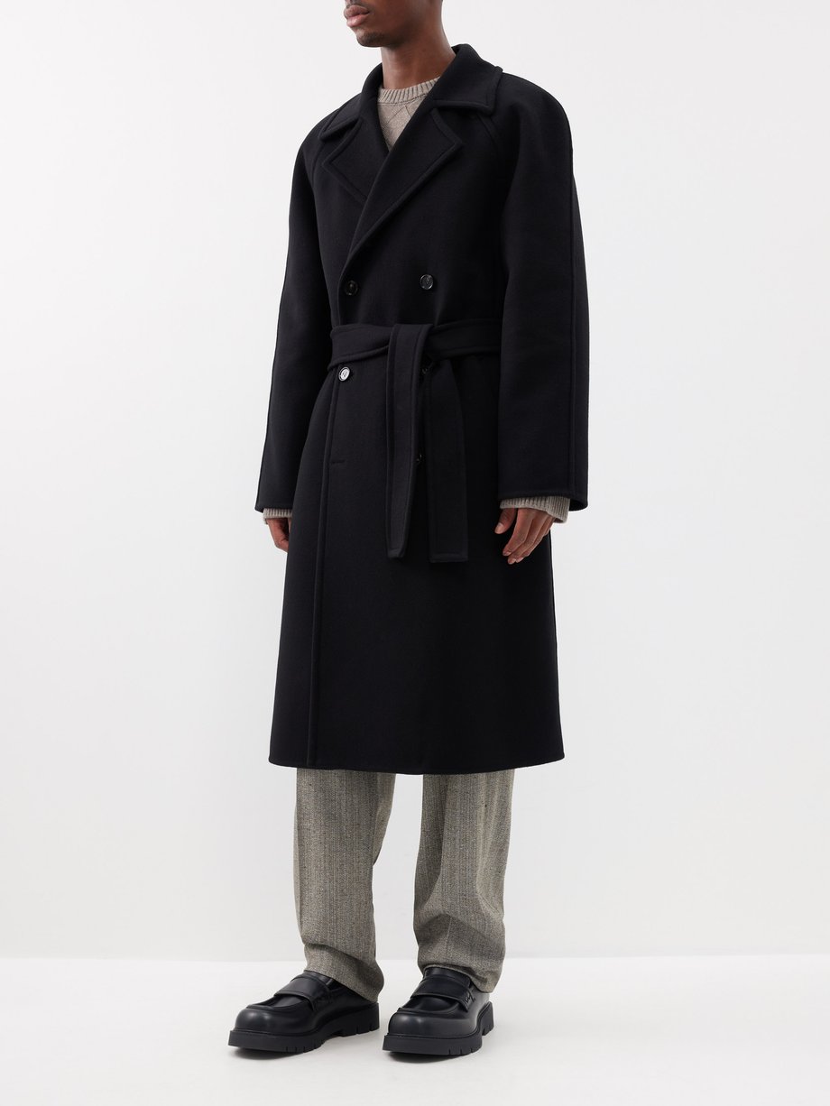 Black Double-breasted wool-blend overcoat | Bottega Veneta ...