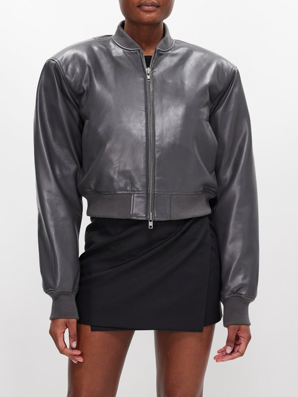 Grey Micky faux-leather cropped bomber jacket, The Frankie Shop