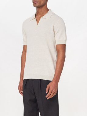 Thom Sweeney Open-collar cotton-blend polo shirt