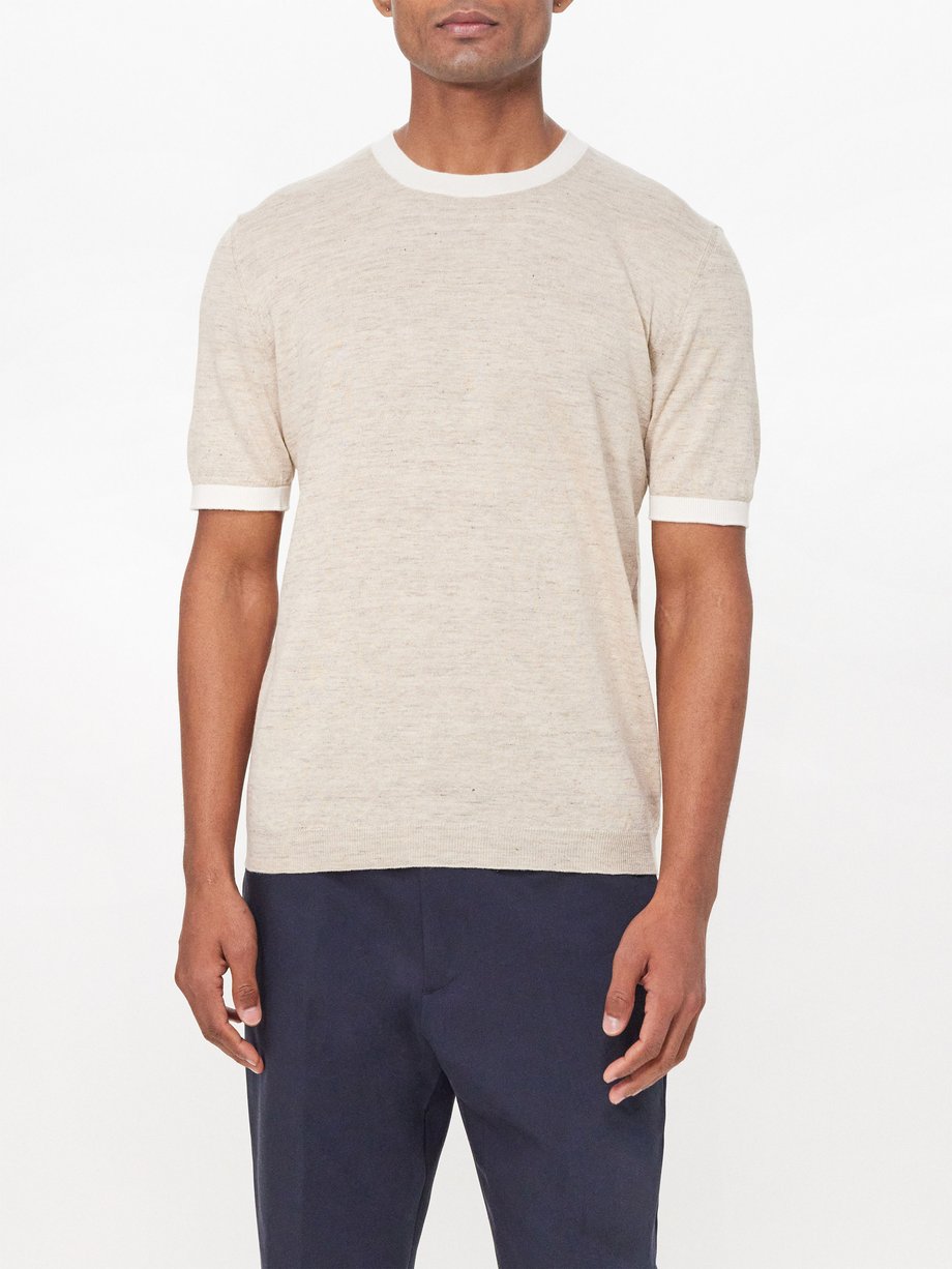 Thom Sweeney Mélange-knit linen-blend T-shirt