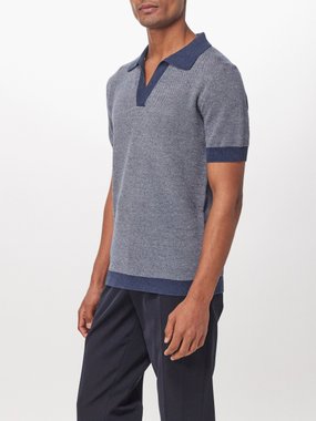 Thom Sweeney Open-collar cotton-blend polo shirt