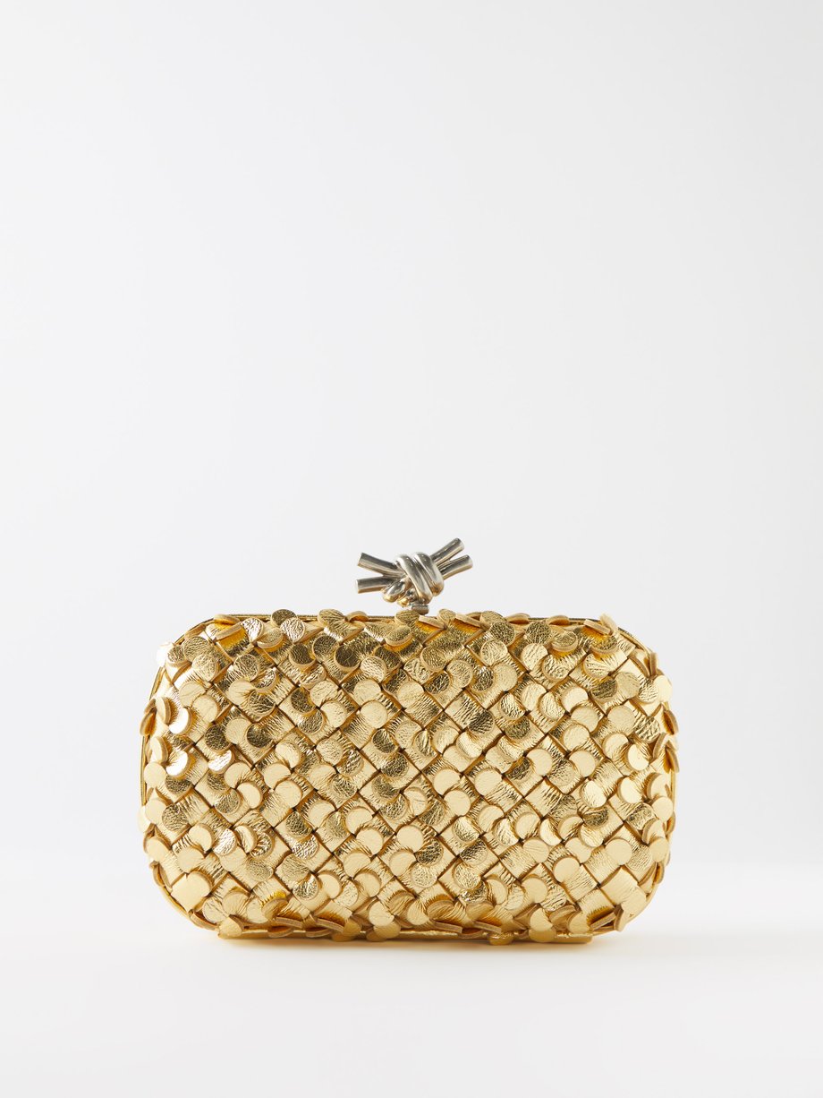 Gold Knot Intrecciato-leather minaudière clutch bag
