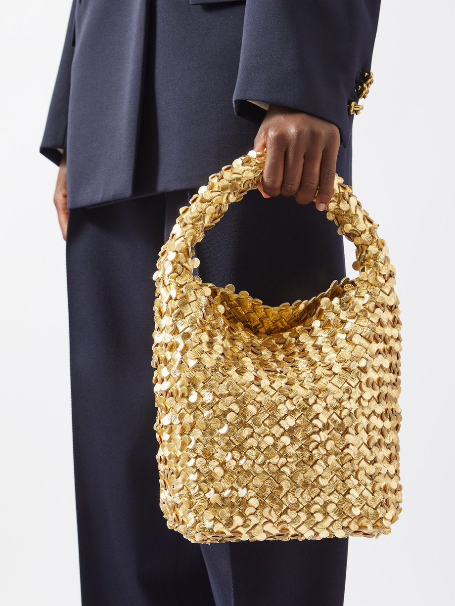 Gold Cabat sequinned Intrecciato-leather bucket bag | Bottega Veneta ...