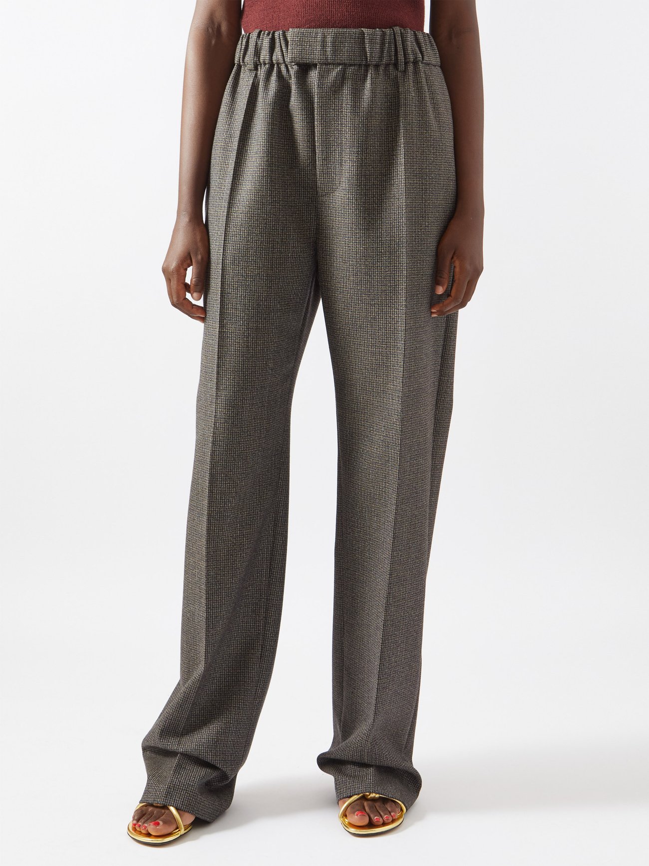 Houndstooth wool wide-leg trousers