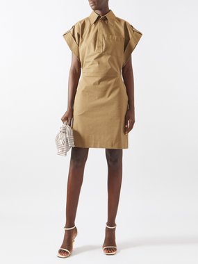 BOTTEGA VENETA Asymmetric cotton-blend canvas midi dress